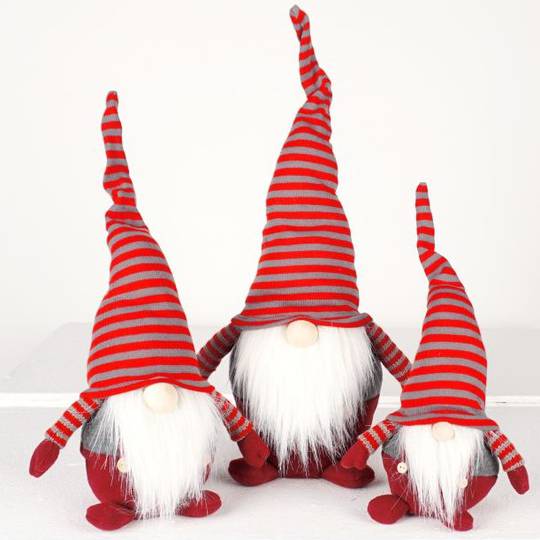 Plush Santa Red and Grey Stripe Hat